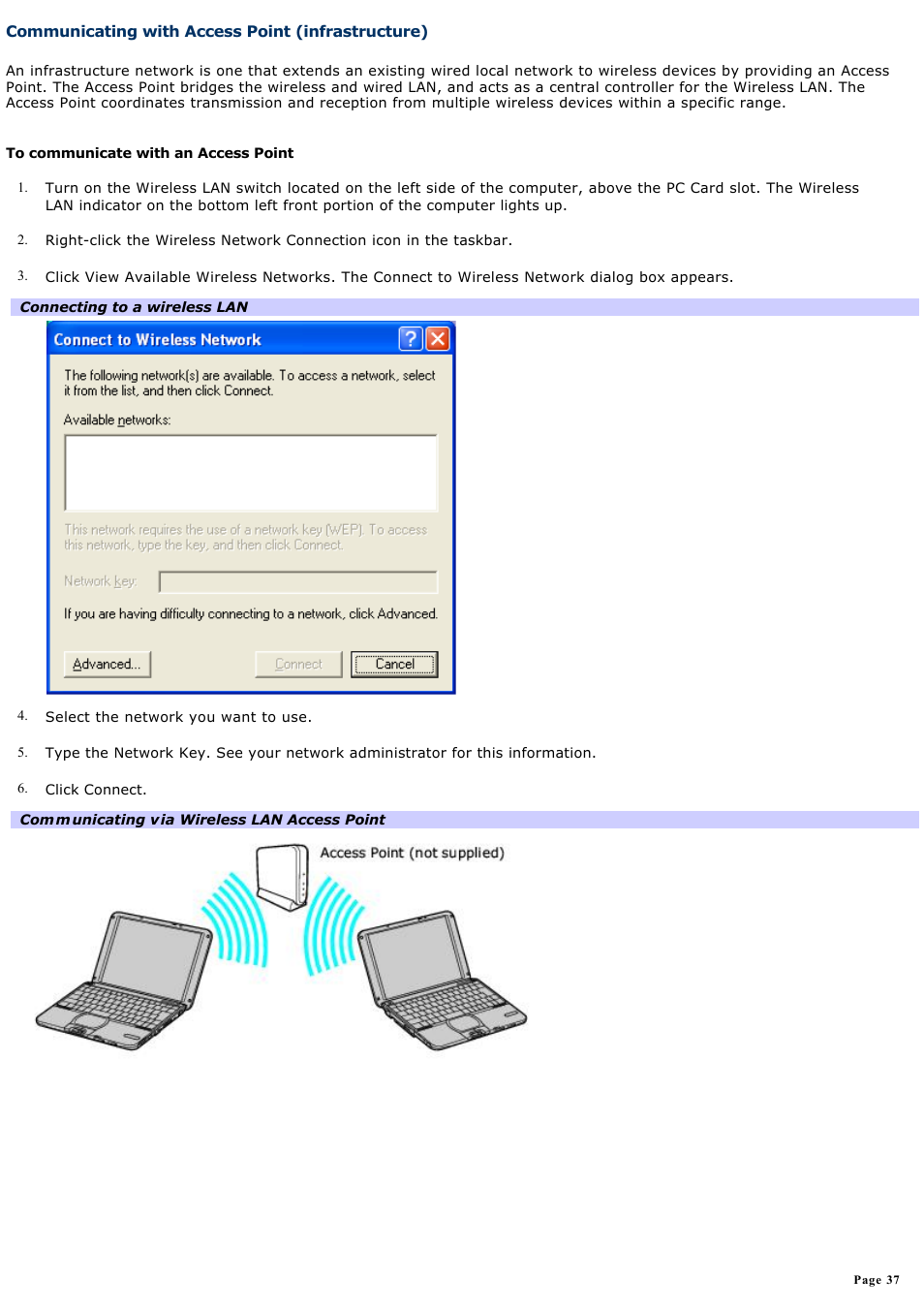 Communicating with access point (infrastructure) | Sony PCG-SRX99 User Manual | Page 37 / 182