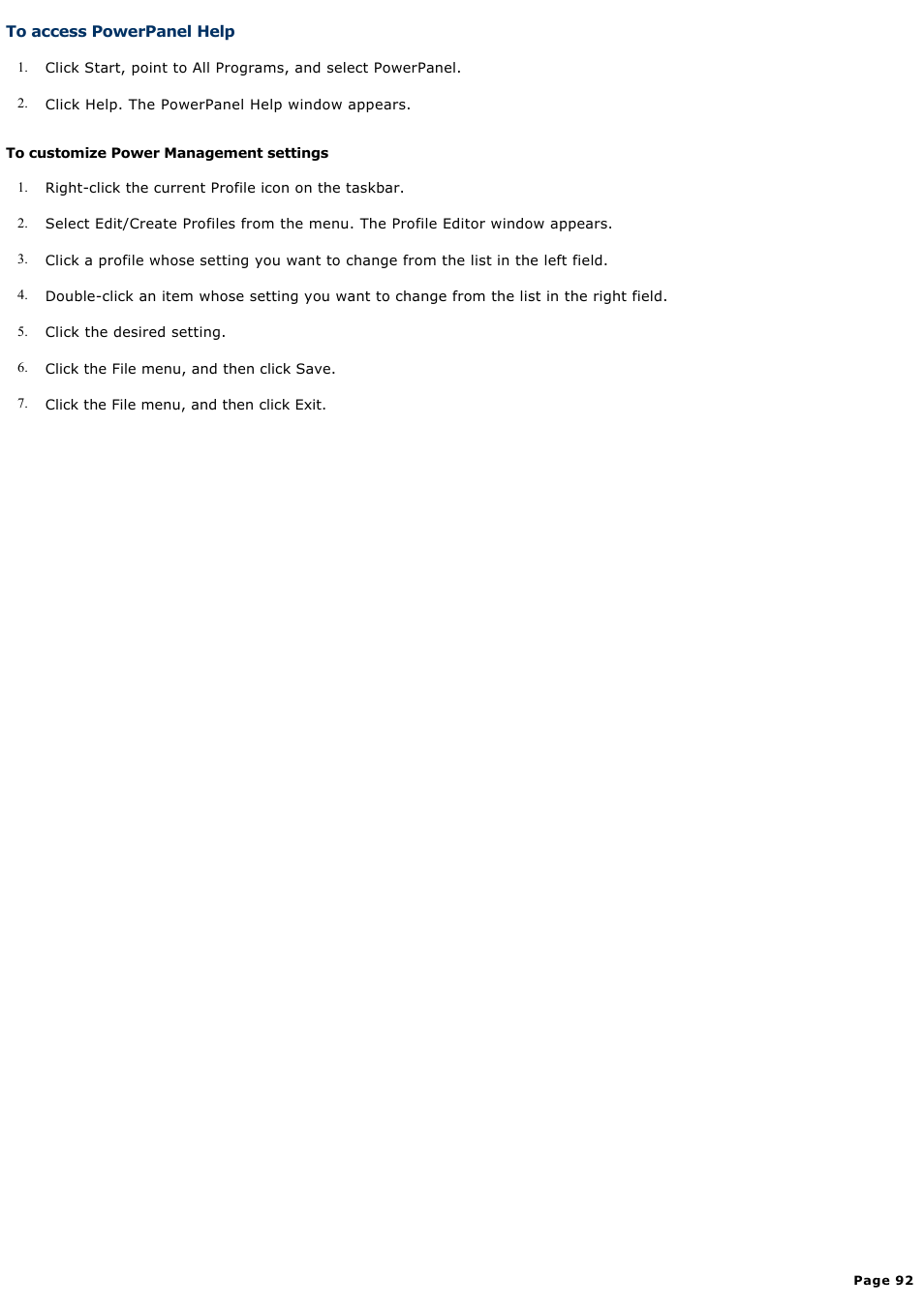 To access powerpanel help | Sony PCG-SRX99 User Manual | Page 92 / 182