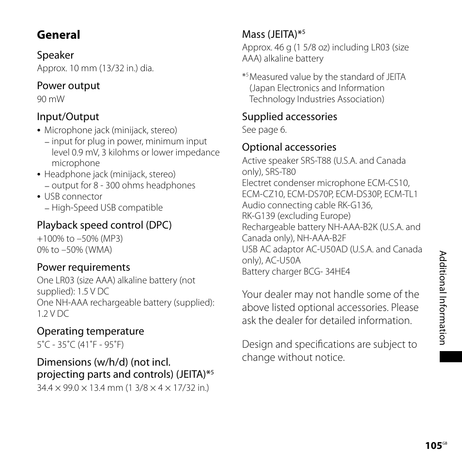 General | Sony ICD-UX71F User Manual | Page 105 / 112