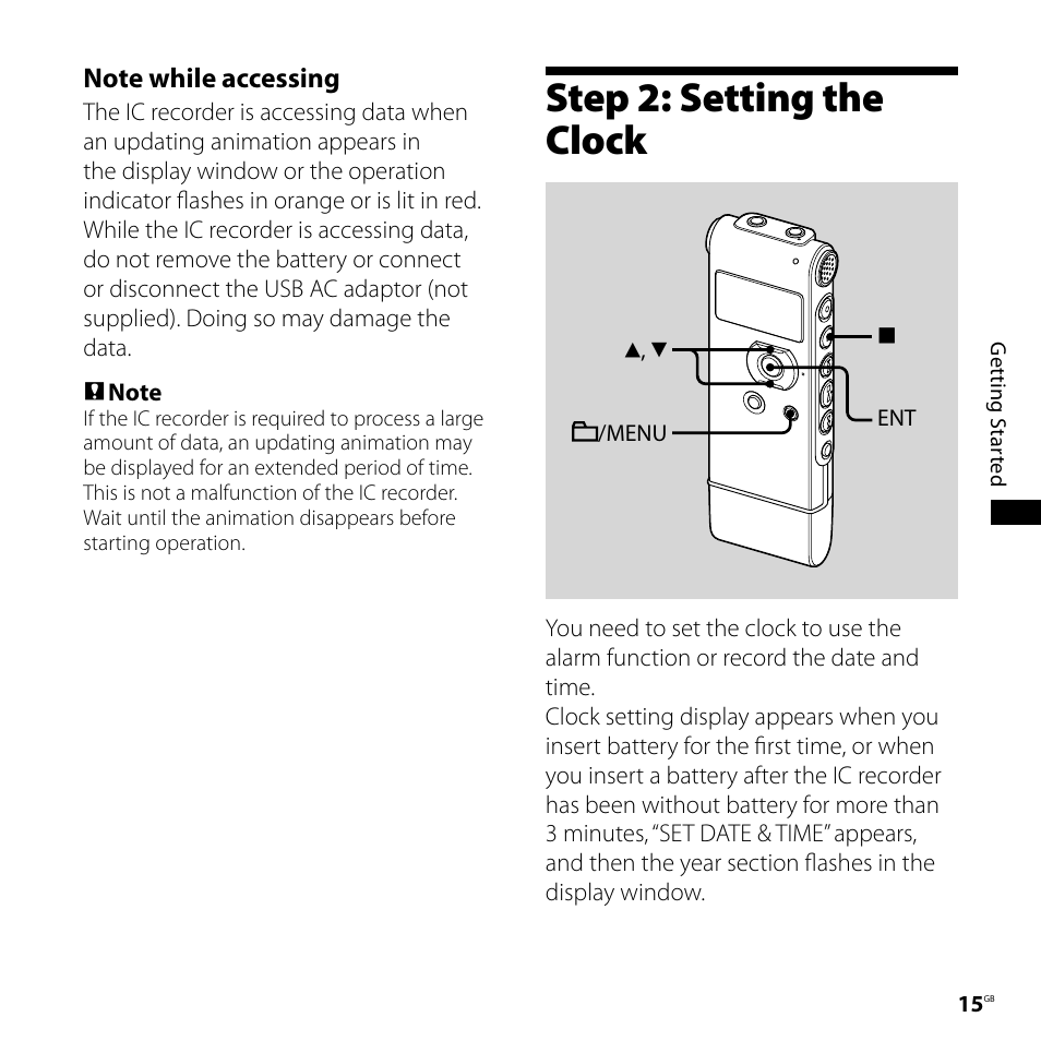 Step 2: setting the clock | Sony ICD-UX71F User Manual | Page 15 / 112