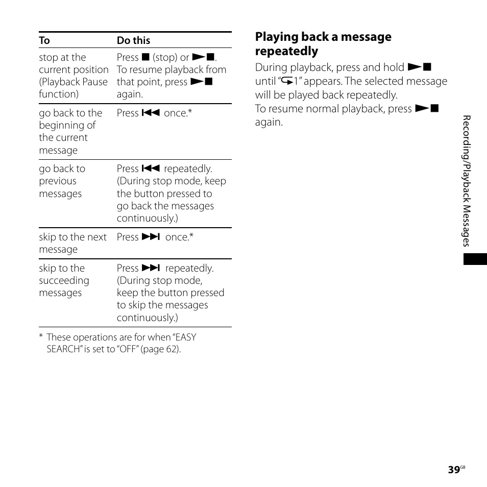 Playing back a message repeatedly | Sony ICD-UX71F User Manual | Page 39 / 112