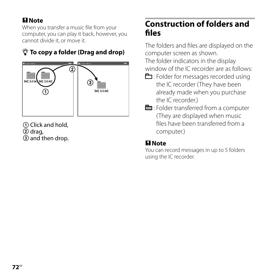 Construction of folders and files | Sony ICD-UX71F User Manual | Page 72 / 112