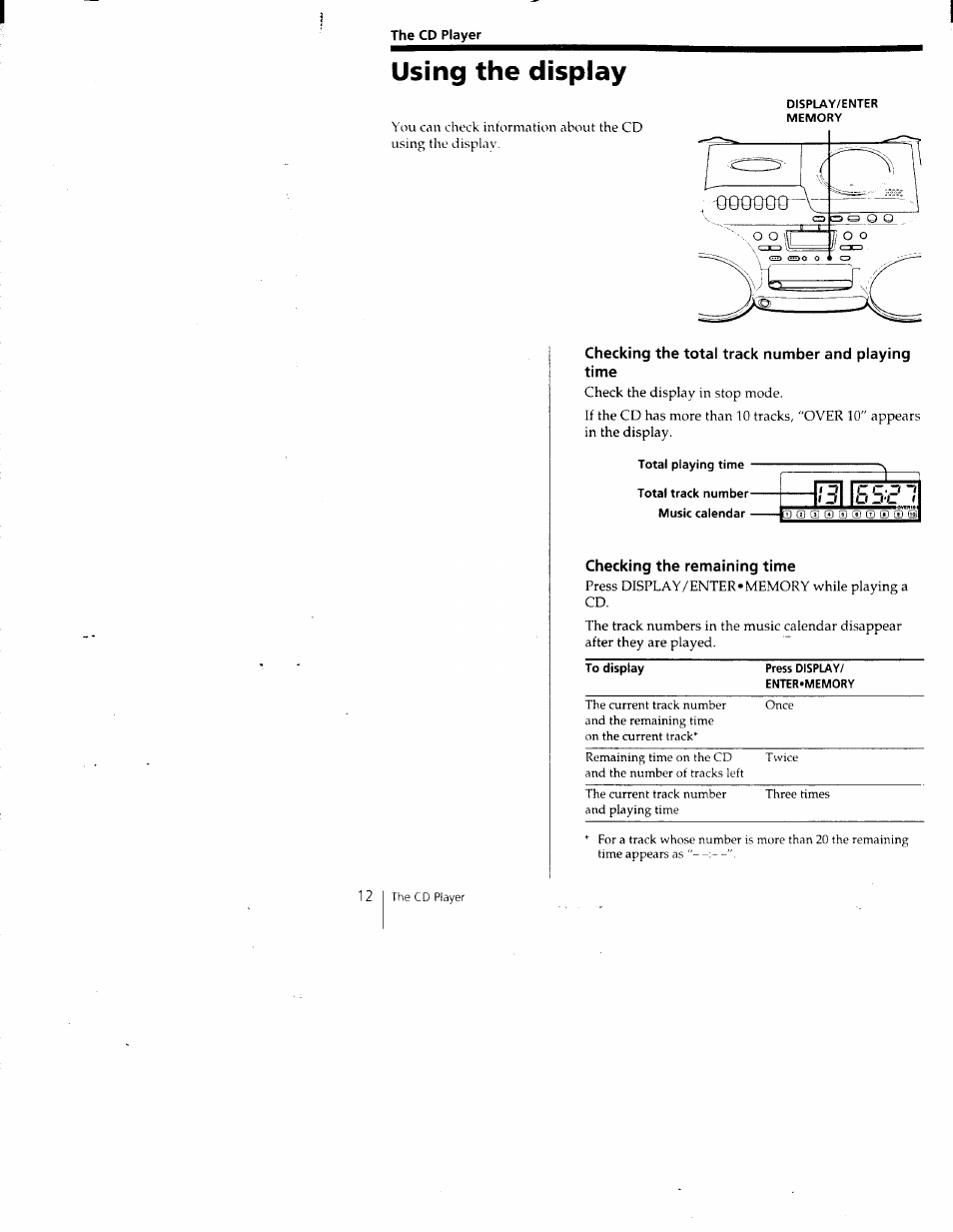 Using the display | Sony CFD-980 User Manual | Page 12 / 34