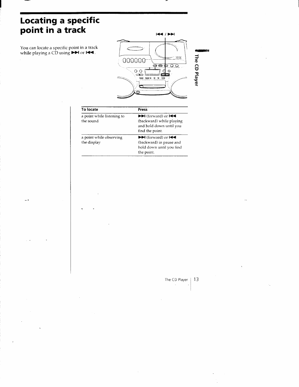 Locating a specific point in a track | Sony CFD-980 User Manual | Page 13 / 34