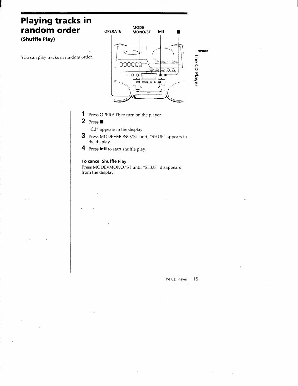 Playing tracks in random order, Shuffle play) | Sony CFD-980 User Manual | Page 15 / 34