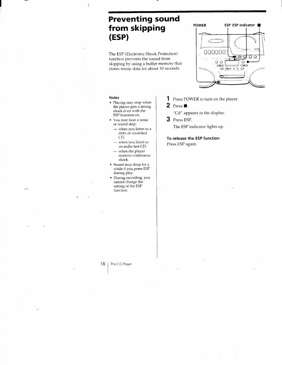 Preventing sound from skipping (esp) | Sony CFD-980 User Manual | Page 18 / 34