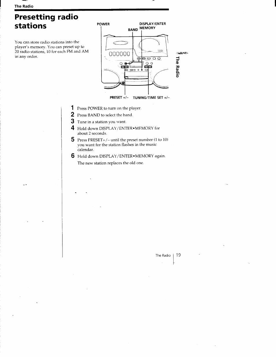 Presetting radio stations | Sony CFD-980 User Manual | Page 19 / 34