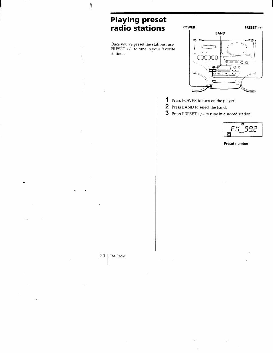 Playing preset radio stations | Sony CFD-980 User Manual | Page 20 / 34