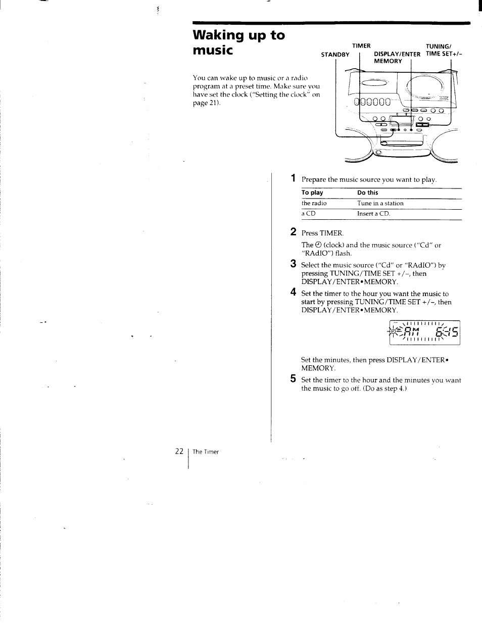 Waking up to music | Sony CFD-980 User Manual | Page 22 / 34