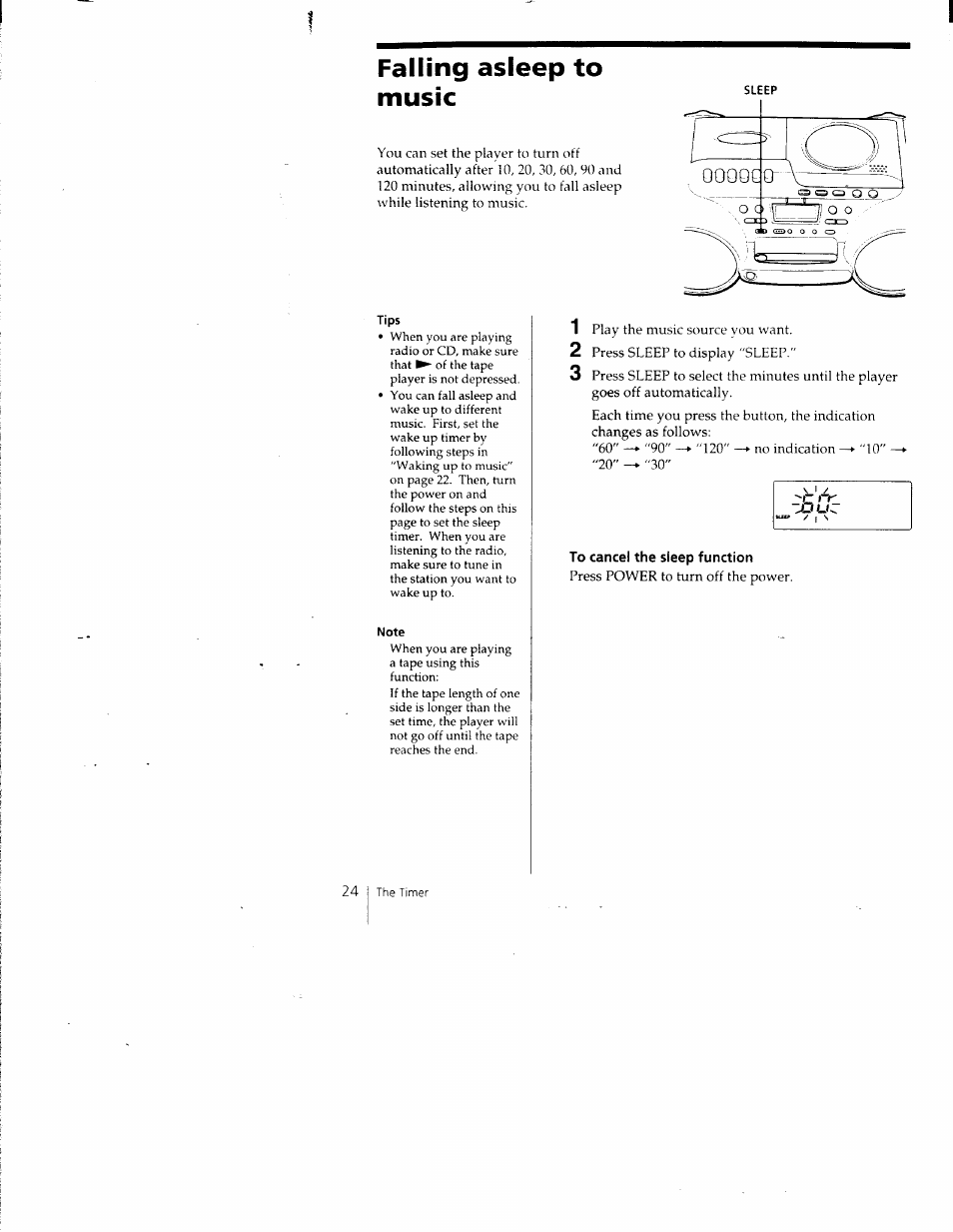 Falling asleep to music | Sony CFD-980 User Manual | Page 24 / 34