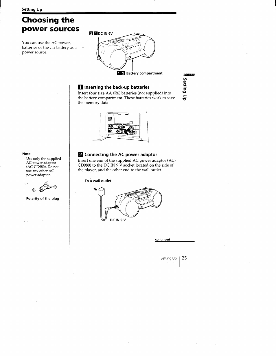 Choosing the power sources | Sony CFD-980 User Manual | Page 25 / 34