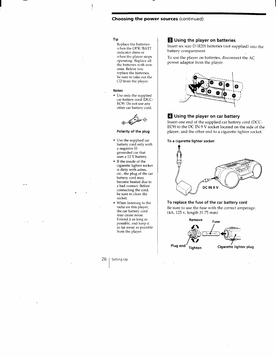 Choosing the power sources (continued) | Sony CFD-980 User Manual | Page 26 / 34