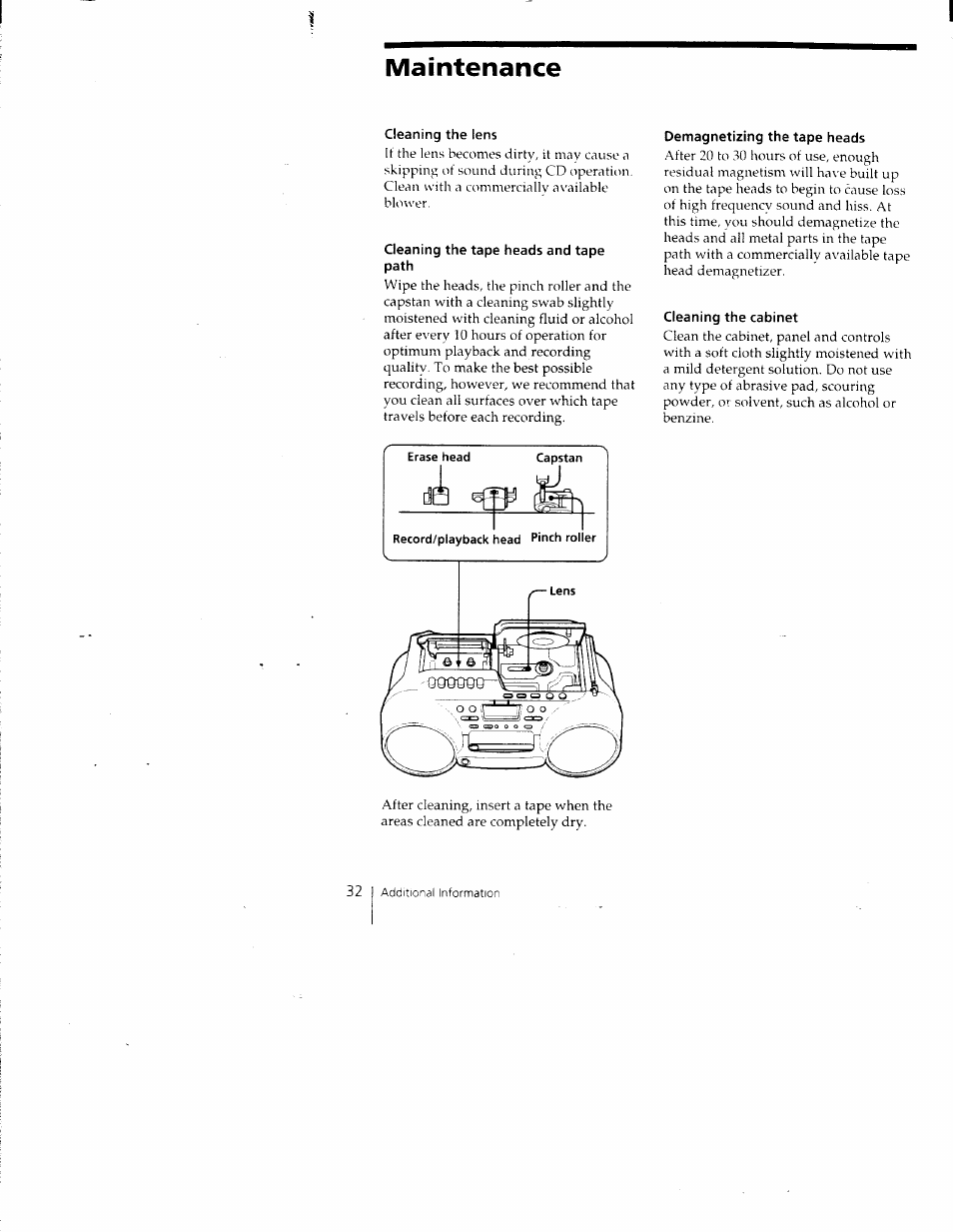 Maintenance | Sony CFD-980 User Manual | Page 32 / 34