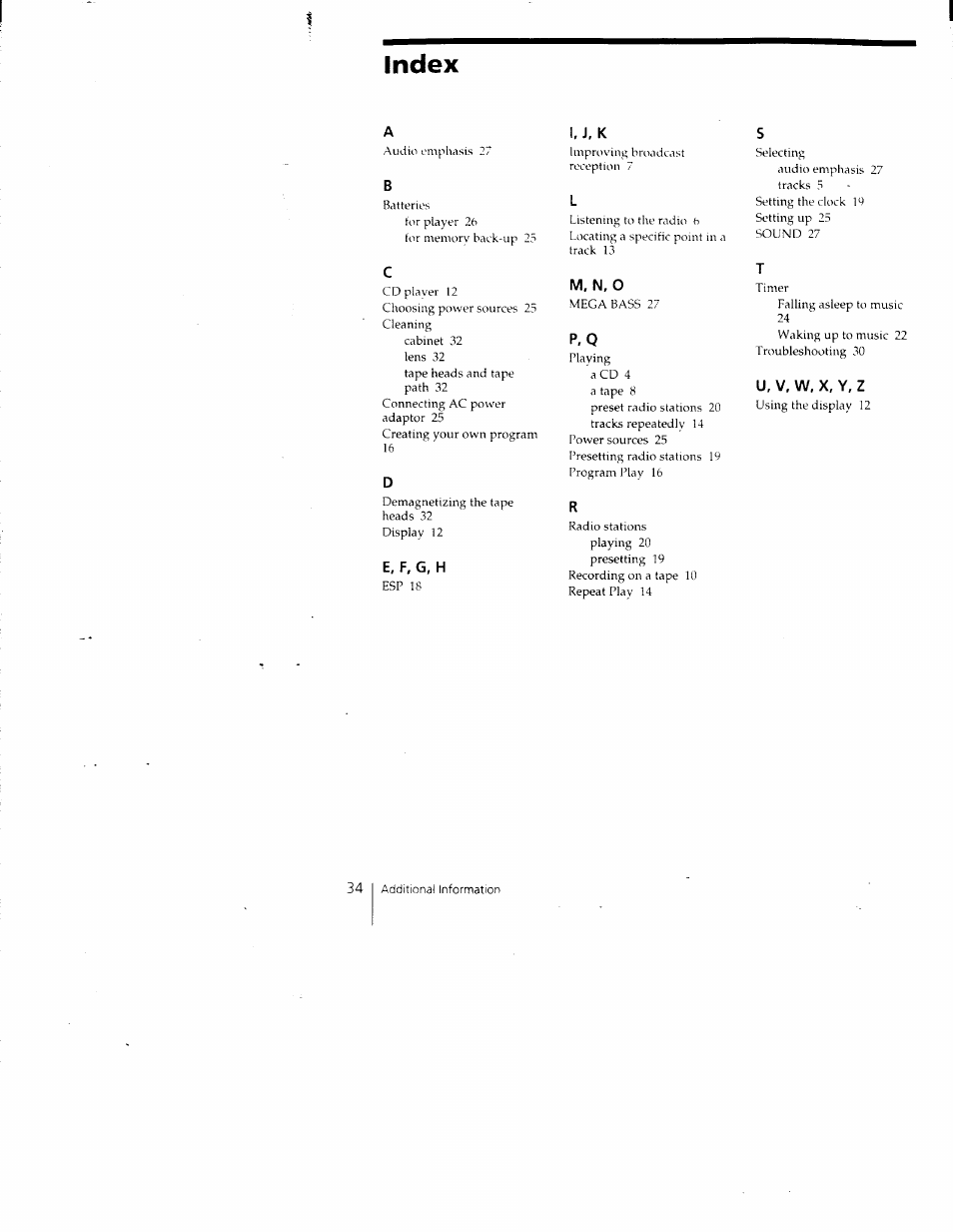 Index | Sony CFD-980 User Manual | Page 34 / 34