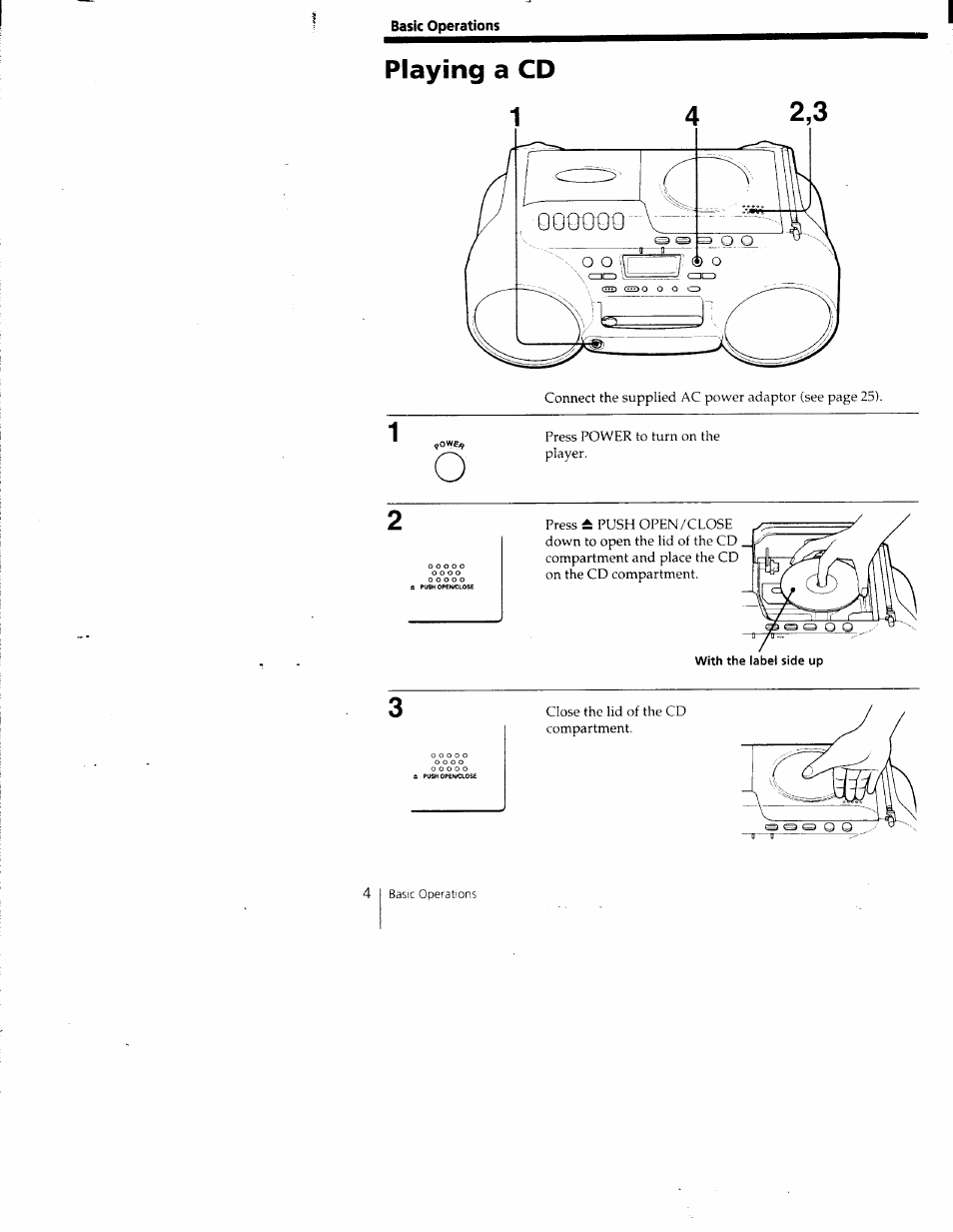 Playing a cd 1, Playing a cd | Sony CFD-980 User Manual | Page 4 / 34