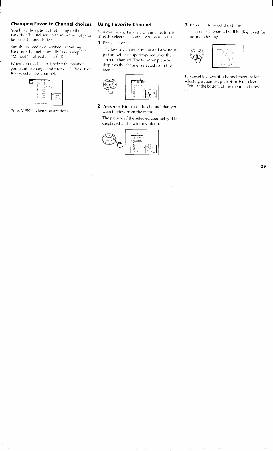 Changing favorite channel choices, Using favorite channel | Sony KP 61S70 User Manual | Page 33 / 54