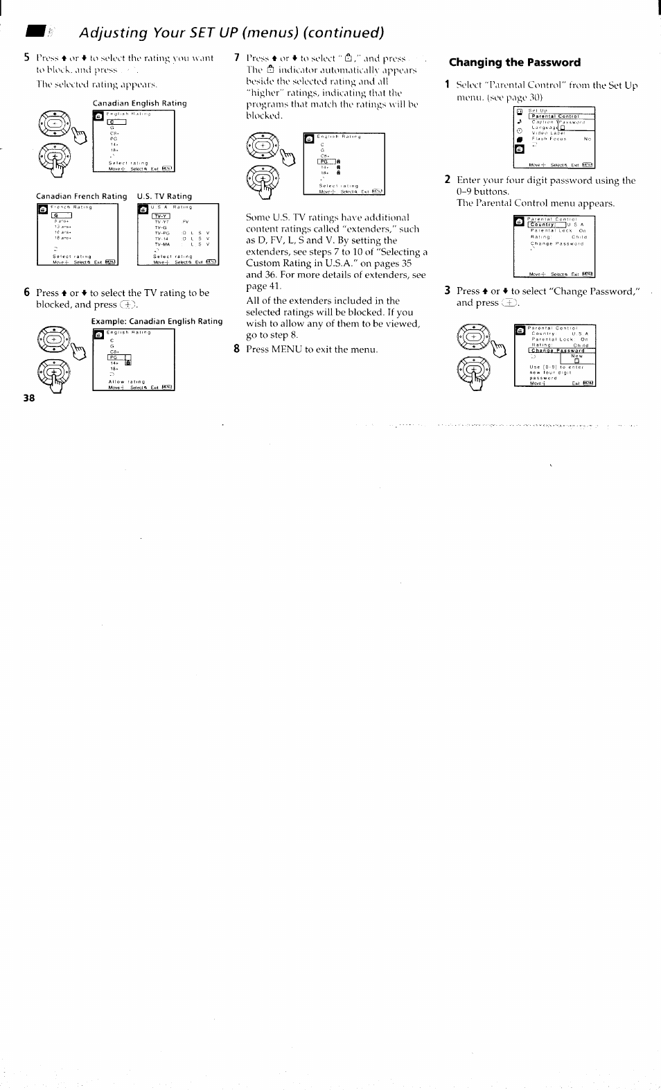 Changing the password, Adjusting your set up (menus) (continued) | Sony KP 61S70 User Manual | Page 42 / 54