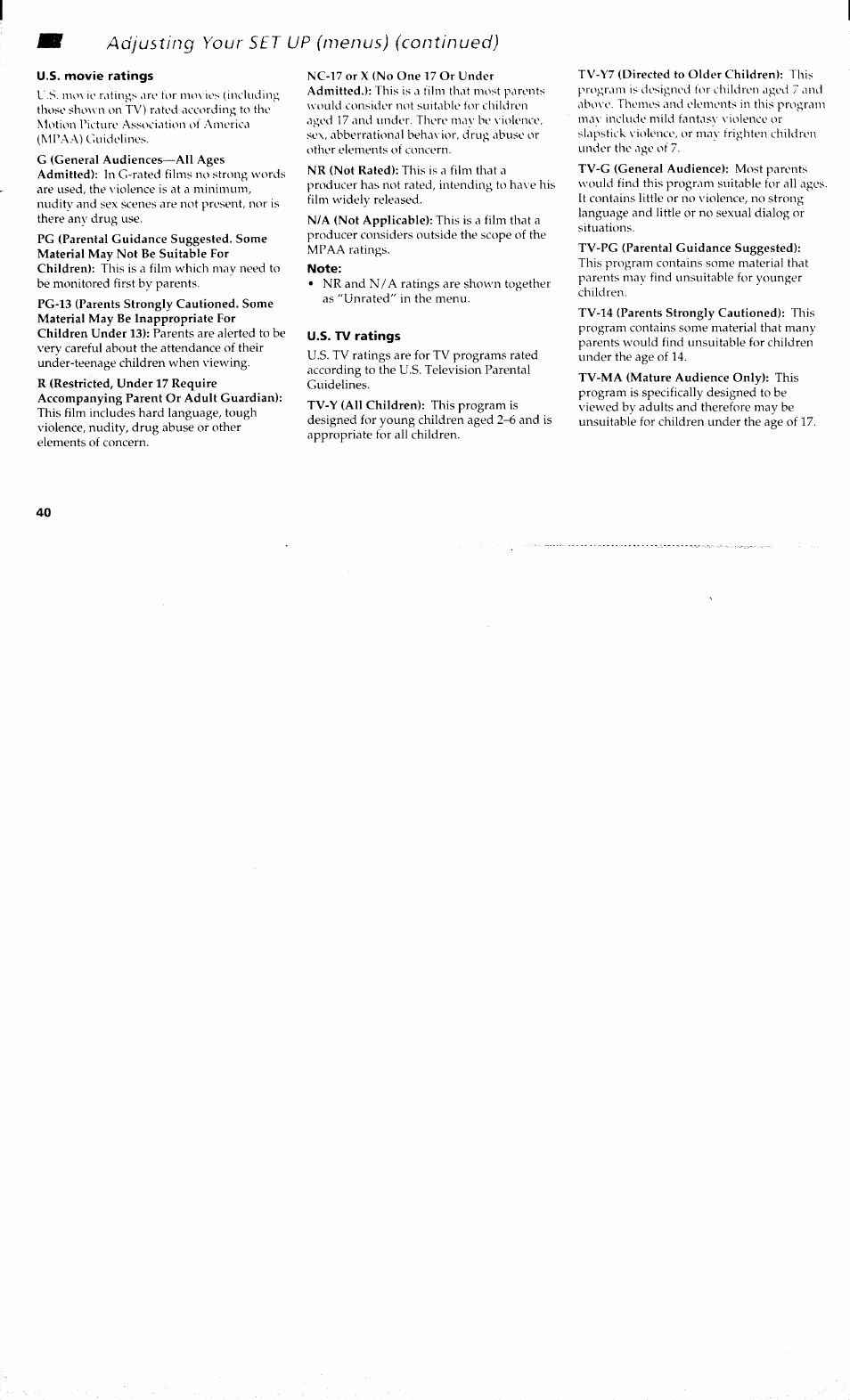 Adjusting your set up (menus) (continued) | Sony KP 61S70 User Manual | Page 44 / 54