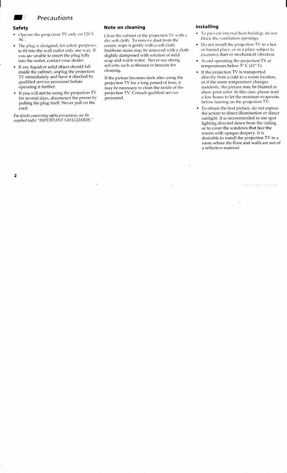 Precautions | Sony KP 61S70 User Manual | Page 6 / 54