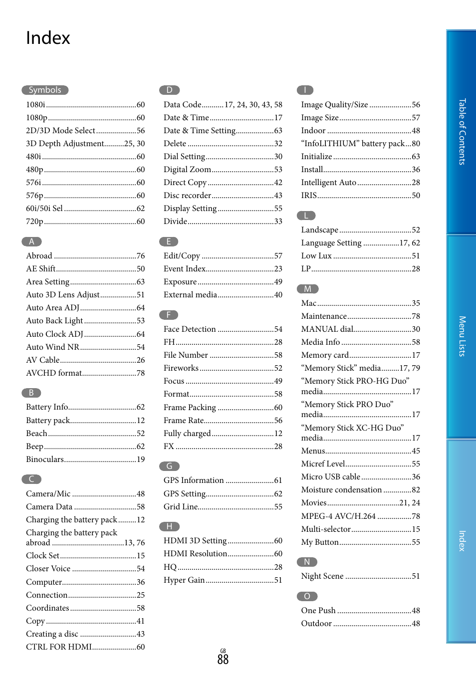 Index | Sony DEV-50V User Manual | Page 88 / 90