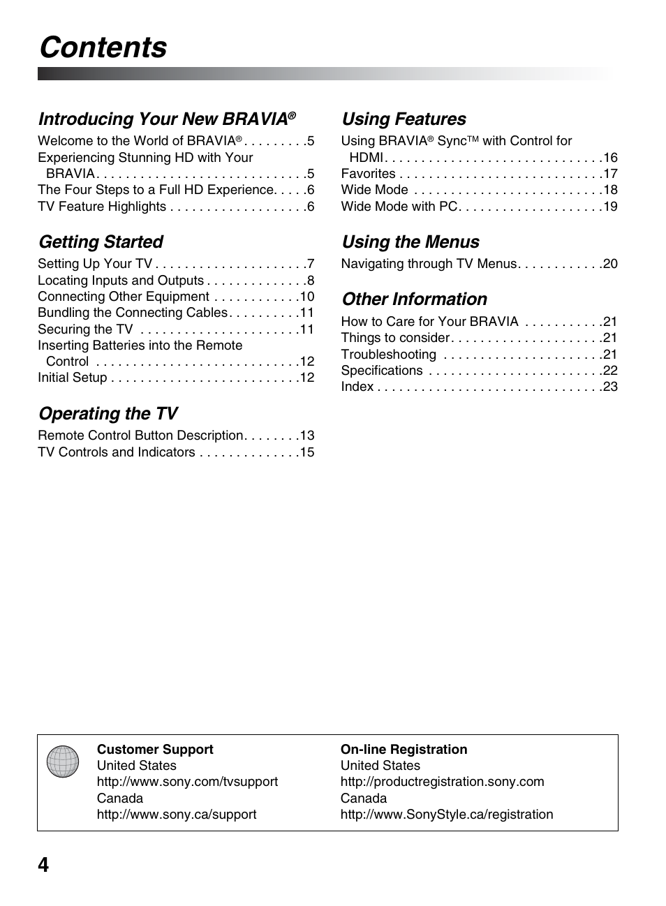 Sony KDL-40S504 User Manual | Page 4 / 24