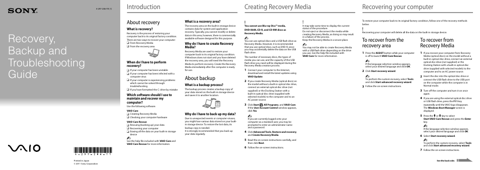 Sony VPCZ22SHX User Manual | 2 pages