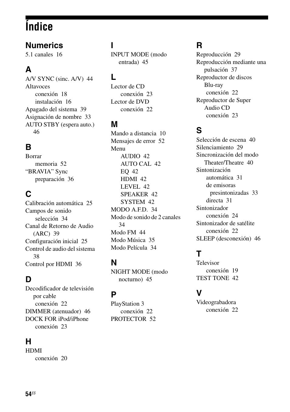 Índice, Numerics | Sony HT-SS380 User Manual | Page 104 / 108