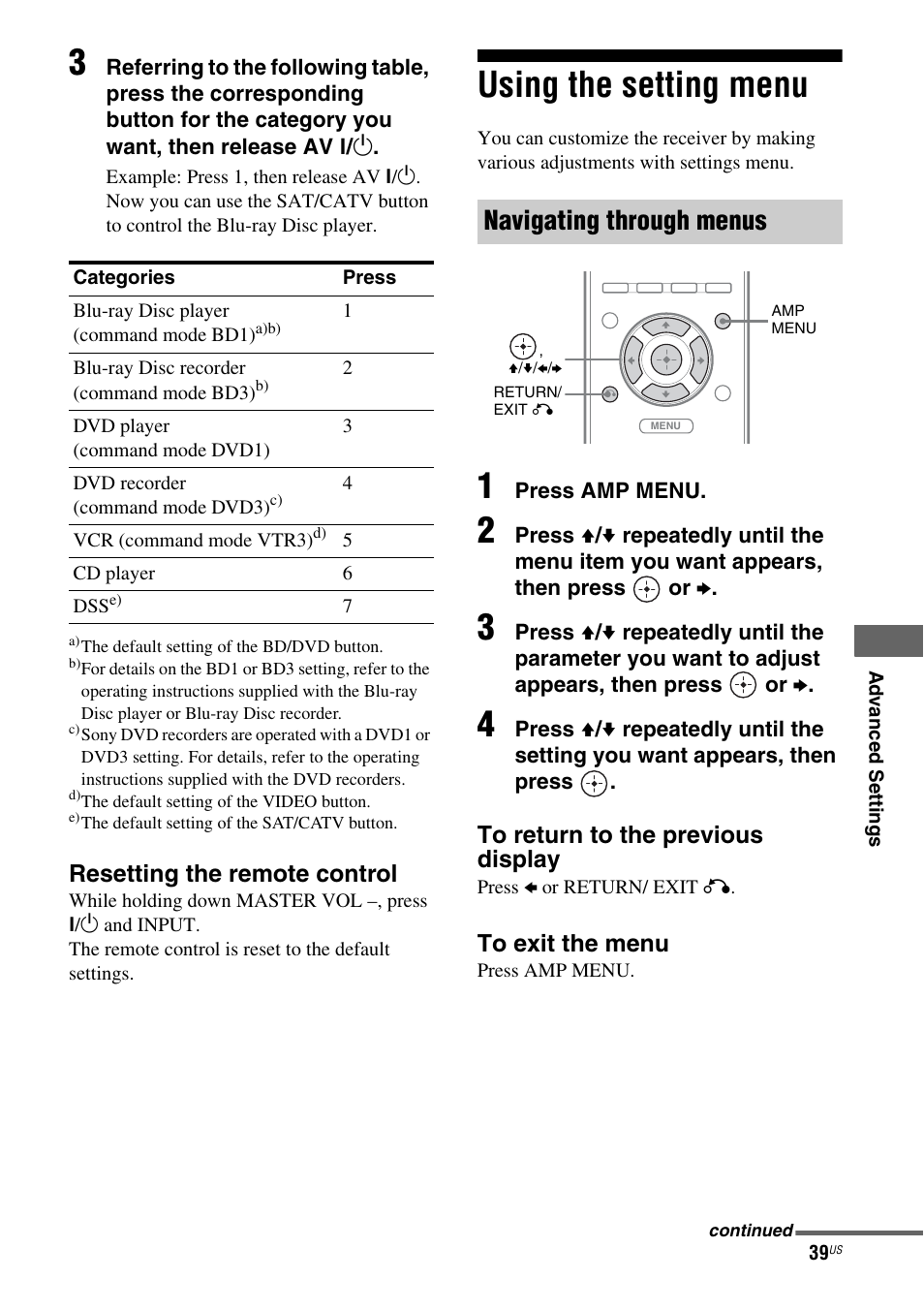Using the setting menu, Navigating through menus | Sony HT-SS380 User Manual | Page 39 / 108