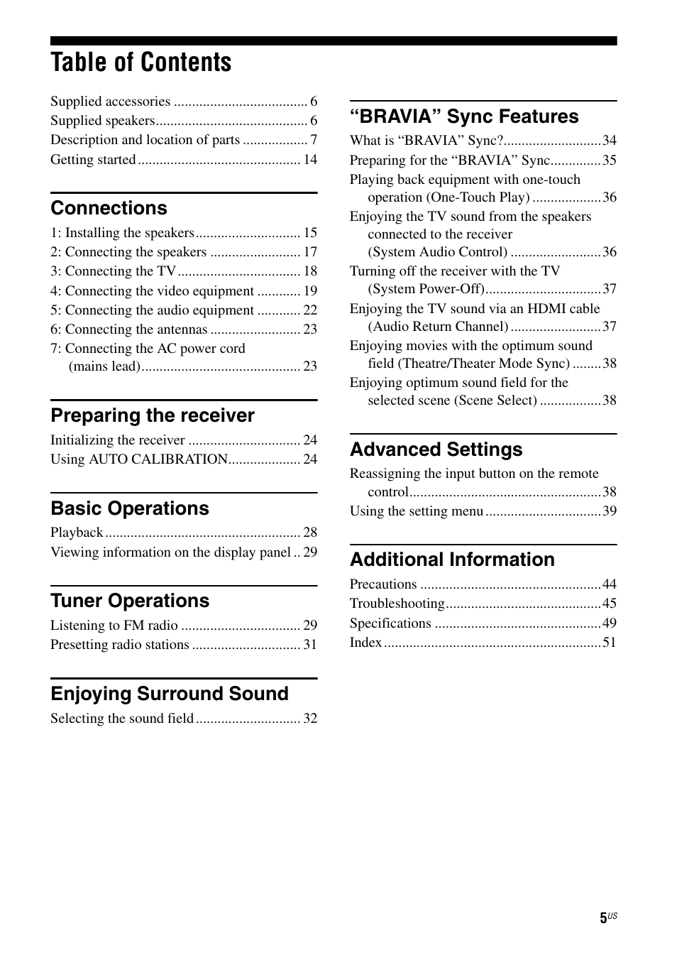 Sony HT-SS380 User Manual | Page 5 / 108