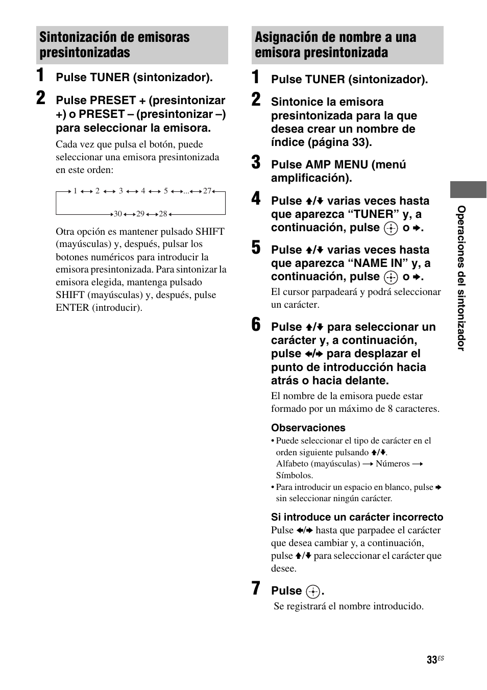 Sintonización de emisoras presintonizadas, Asignación de nombre a una emisora presintonizada | Sony HT-SS380 User Manual | Page 83 / 108