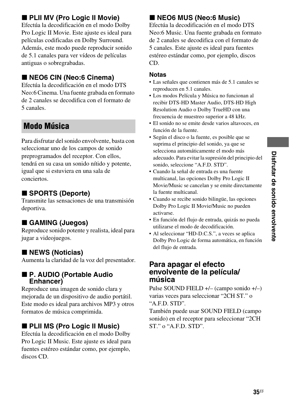 Modo música | Sony HT-SS380 User Manual | Page 85 / 108