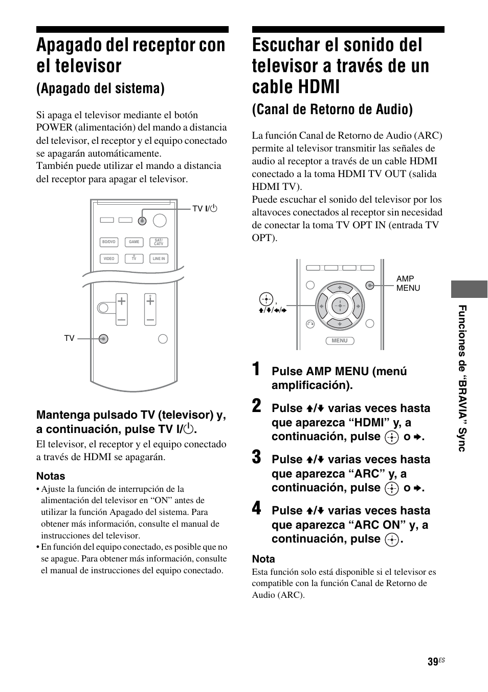 Apagado del receptor con el televisor, Apagado del sistema), Escuchar el sonido del televisor a través | De un cable hdmi (canal de retorno, De audio), Canal de retorno de audio) | Sony HT-SS380 User Manual | Page 89 / 108