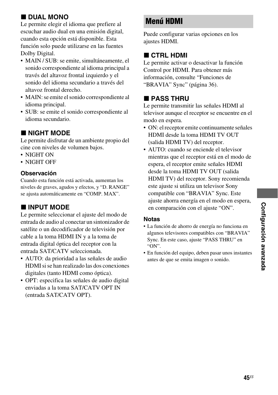 Menú hdmi | Sony HT-SS380 User Manual | Page 95 / 108