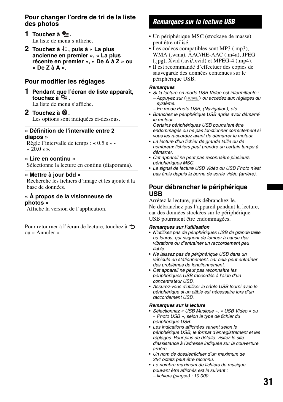 Remarques sur la lecture usb | Sony XAV-701HD User Manual | Page 103 / 228