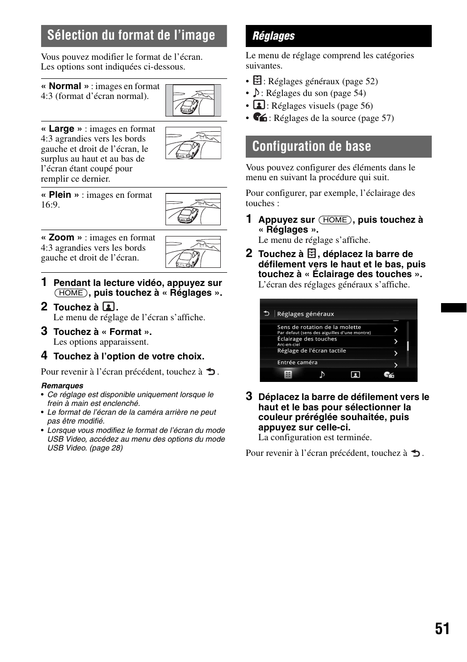 Sélection du format de l’image, Réglages, Configuration de base | Sony XAV-701HD User Manual | Page 123 / 228