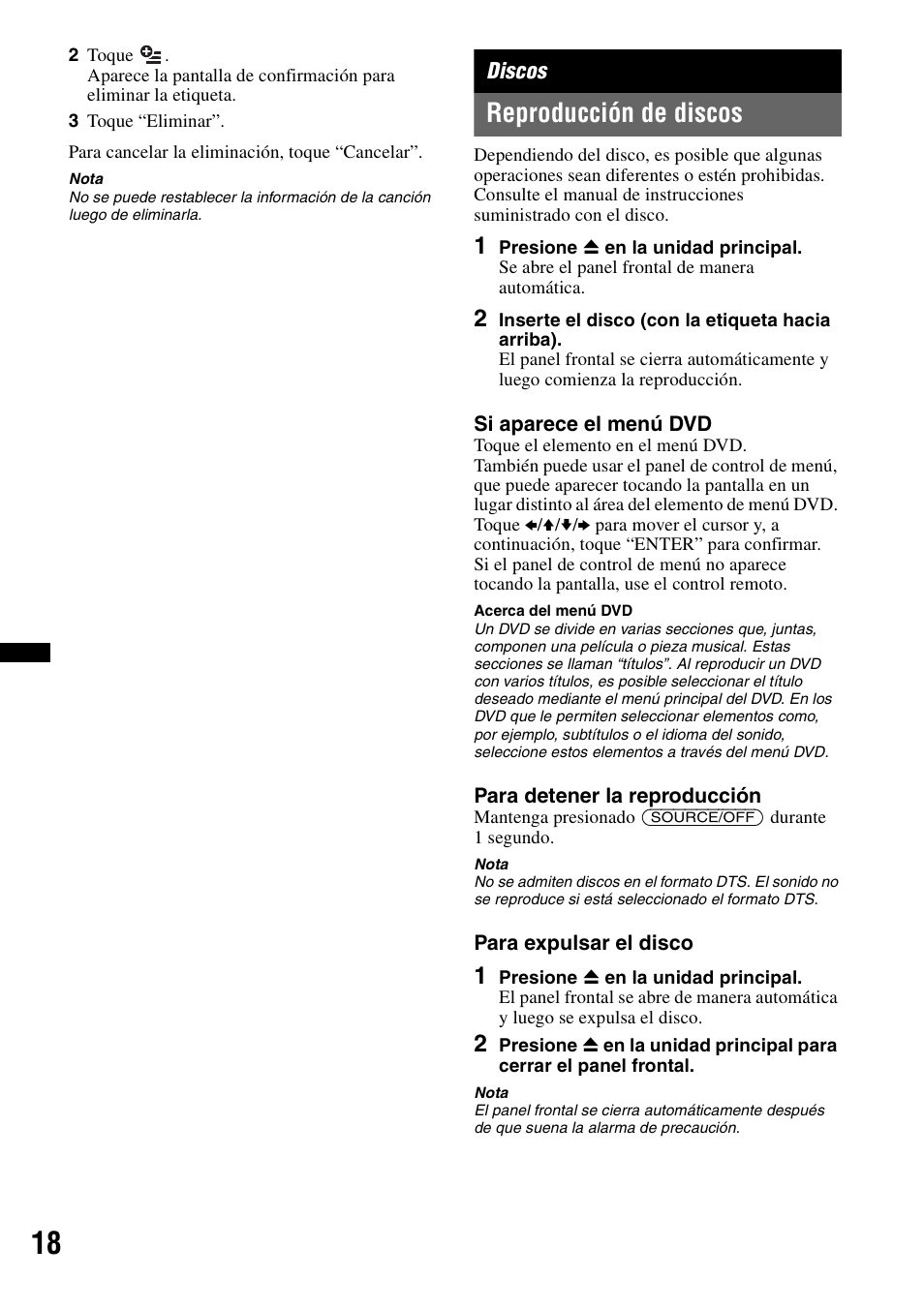 Discos, Reproducción de discos, A 18 | Sony XAV-701HD User Manual | Page 166 / 228