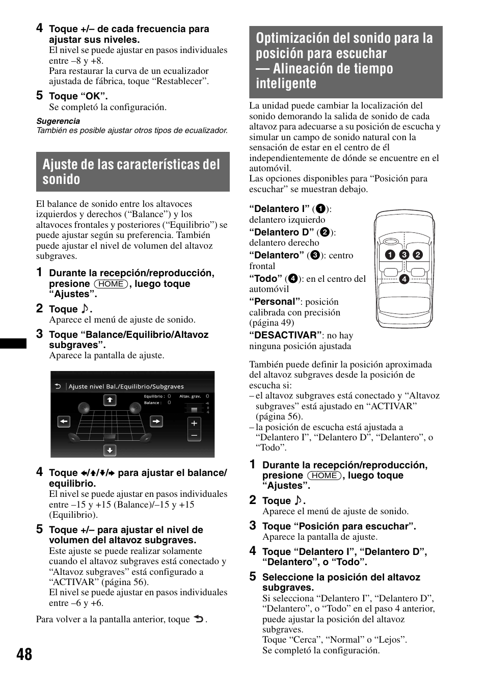 Ajuste de las características del sonido | Sony XAV-701HD User Manual | Page 196 / 228