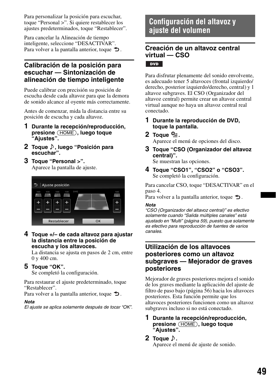 Configuración del altavoz y ajuste del volumen, Creación de un altavoz central virtual - cso | Sony XAV-701HD User Manual | Page 197 / 228