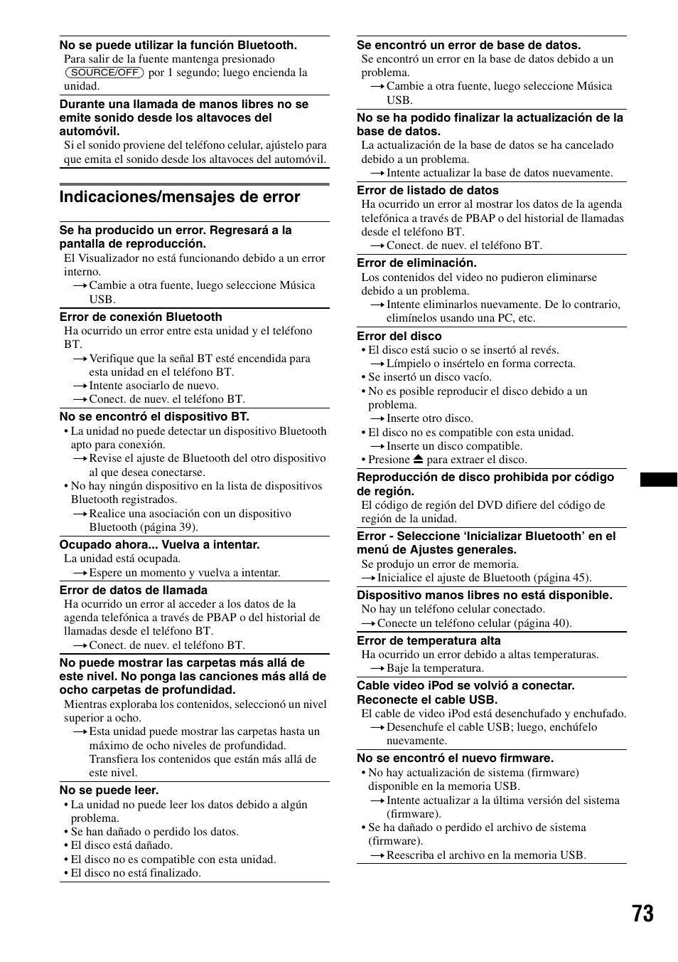 Indicaciones/mensajes de error | Sony XAV-701HD User Manual | Page 221 / 228