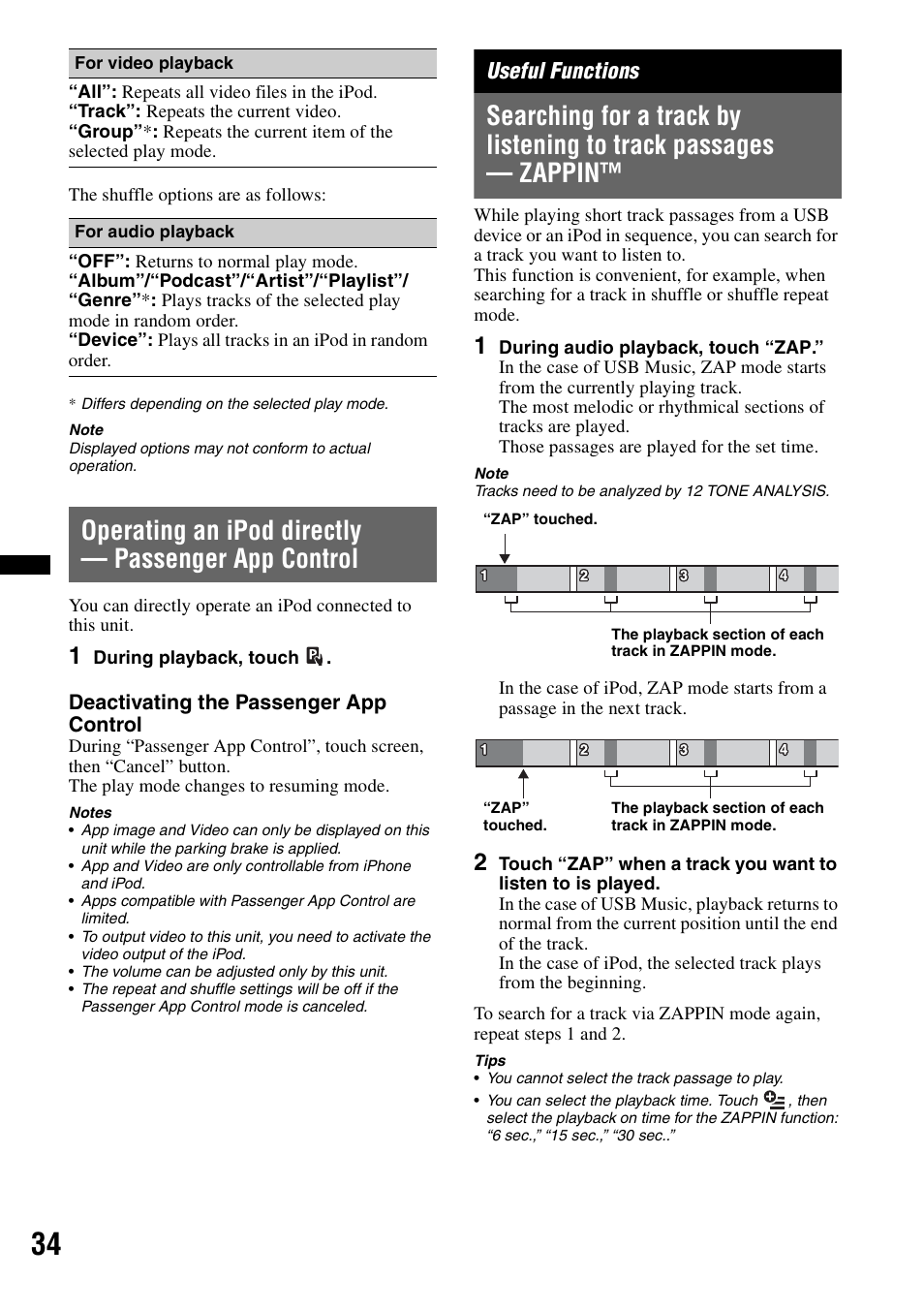 Operating an ipod directly - passenger app control, Useful functions, Operating an ipod directly — passenger app control | Sony XAV-701HD User Manual | Page 34 / 228