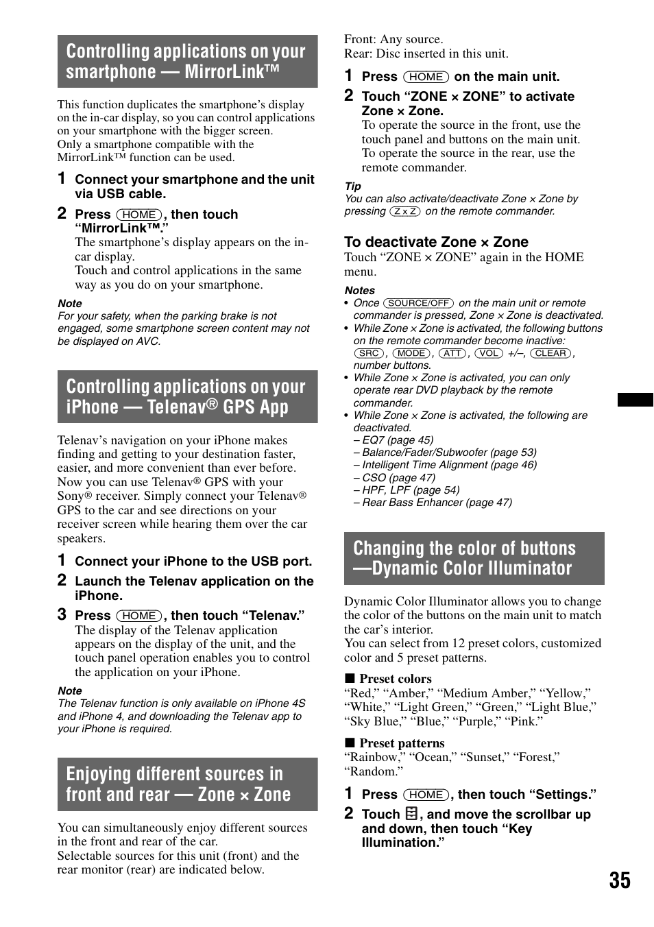 Controlling applications on your iphone — telenav, Gps app | Sony XAV-701HD User Manual | Page 35 / 228