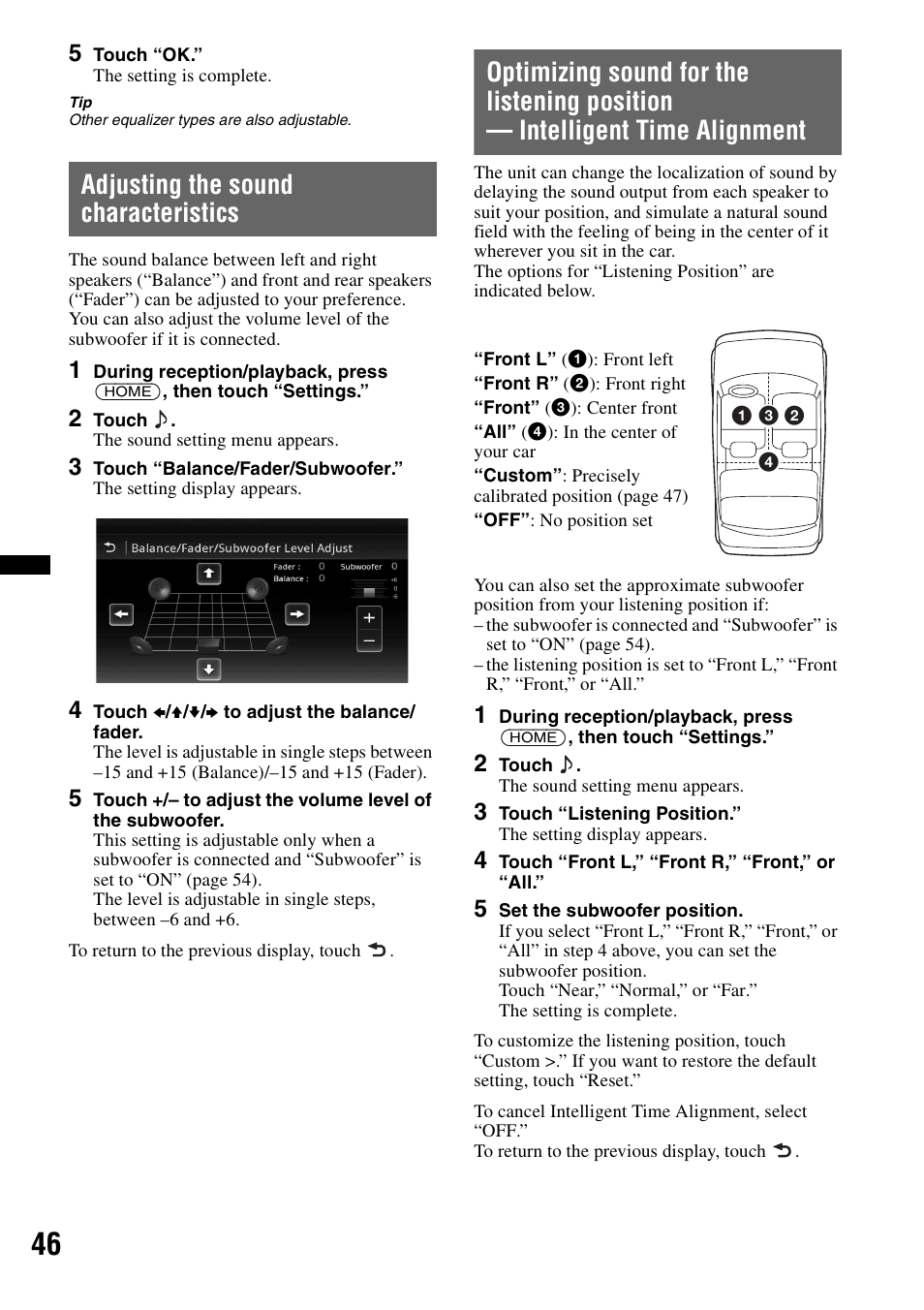 Adjusting the sound characteristics | Sony XAV-701HD User Manual | Page 46 / 228