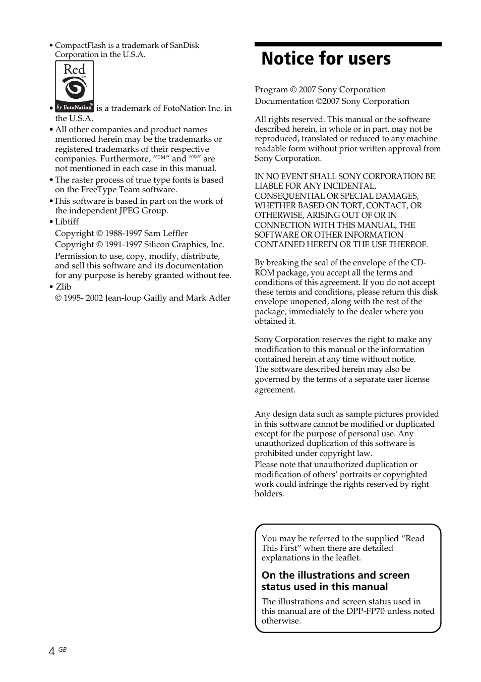 Notice for users | Sony DPP-FP70 User Manual | Page 4 / 84