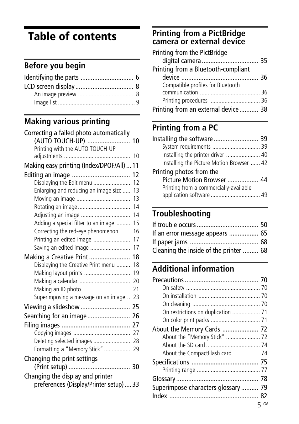 Sony DPP-FP70 User Manual | Page 5 / 84
