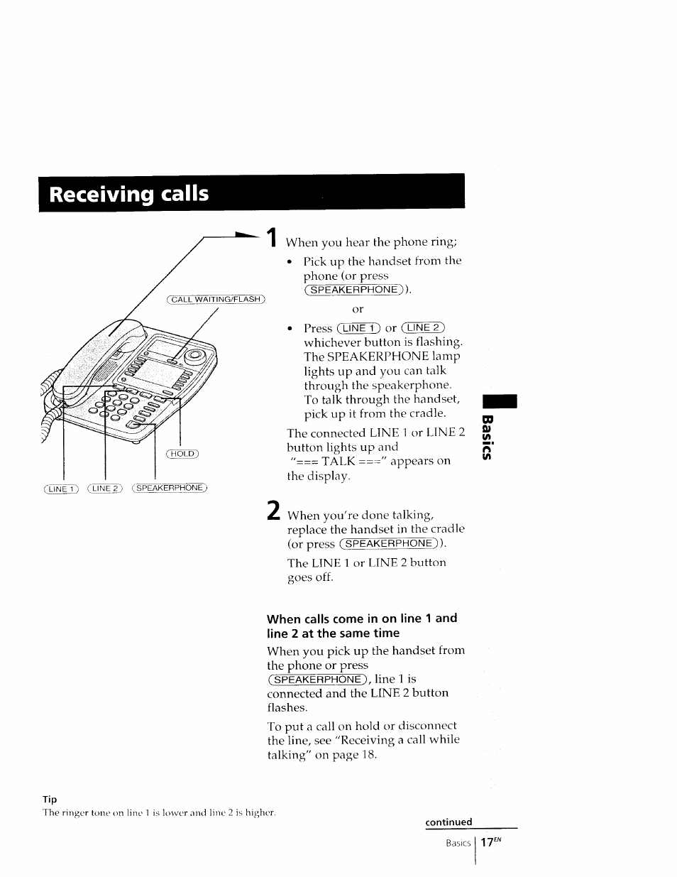 Receiving calis | Sony IT-M602 User Manual | Page 17 / 40