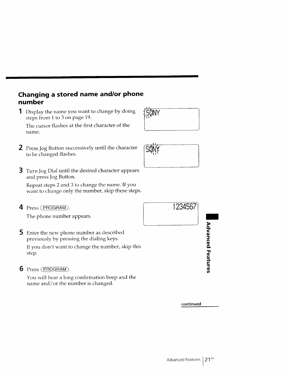 Changing a stored name and/or phone number 1 | Sony IT-M602 User Manual | Page 21 / 40