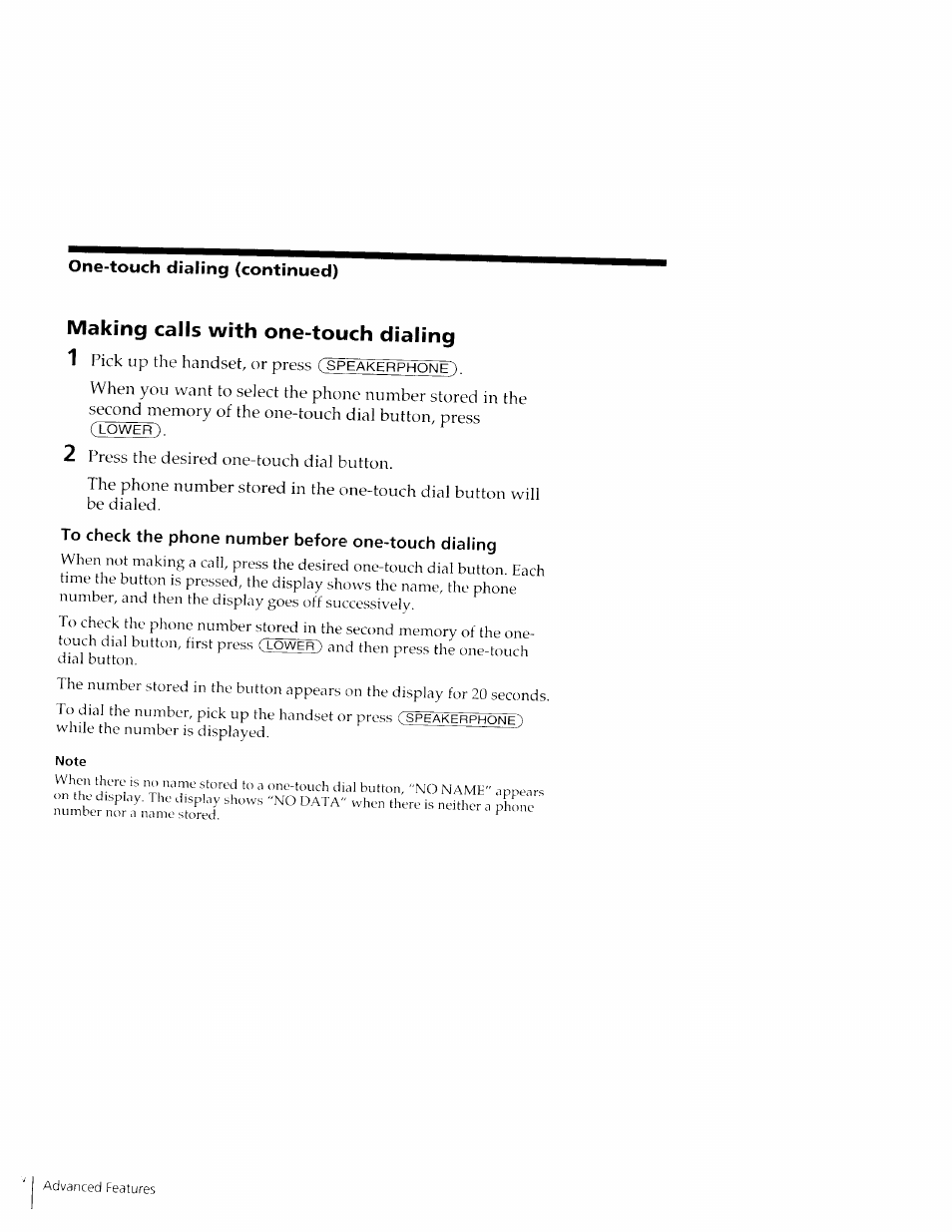 To check the phone number before one-touch dialing, Making calls with one-touch dialing 1 | Sony IT-M602 User Manual | Page 22 / 40