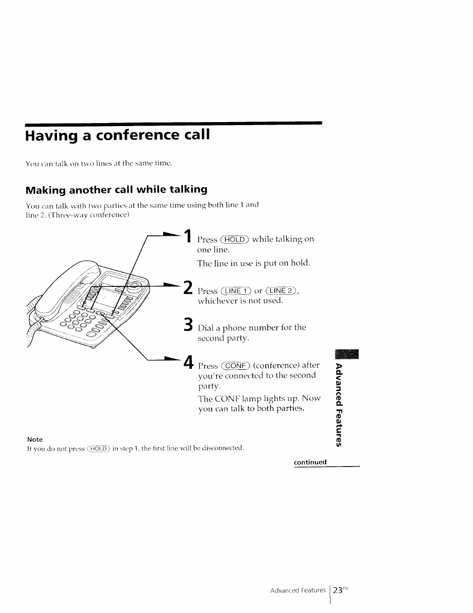 Having a conference call, Making another call while talking | Sony IT-M602 User Manual | Page 23 / 40