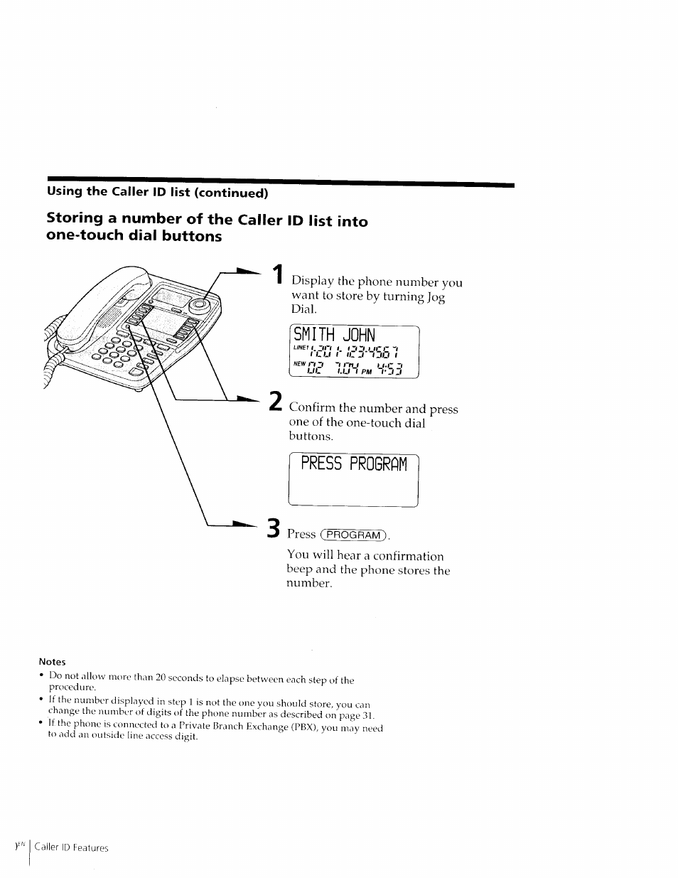 Using the caller id list (continued), Smith john | Sony IT-M602 User Manual | Page 30 / 40