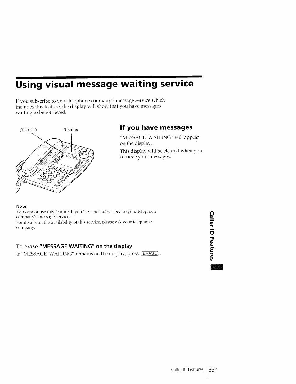 Using visual message waiting service, To erase "message waiting" on the display, If you have messages | Sony IT-M602 User Manual | Page 33 / 40
